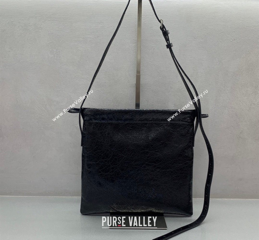 Balenciaga Shopper Medium Dust Bag Crossbody Pouch in Black Arena lambskin, aged-silver hardware 2026 (JM-260403004)