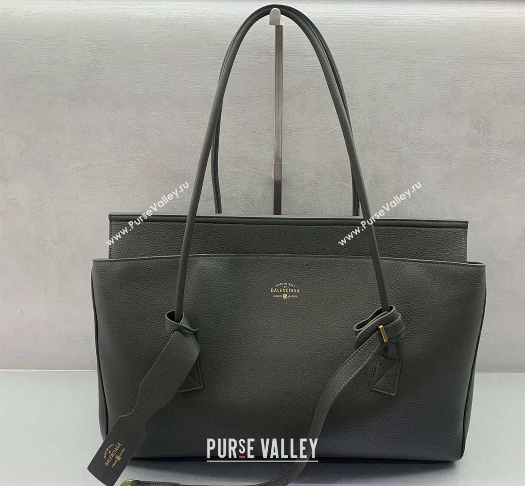 Balenciaga Carrie Carry All Bag in grey calfskin leather, aged-gold hardware 2026 (JM-260403040)