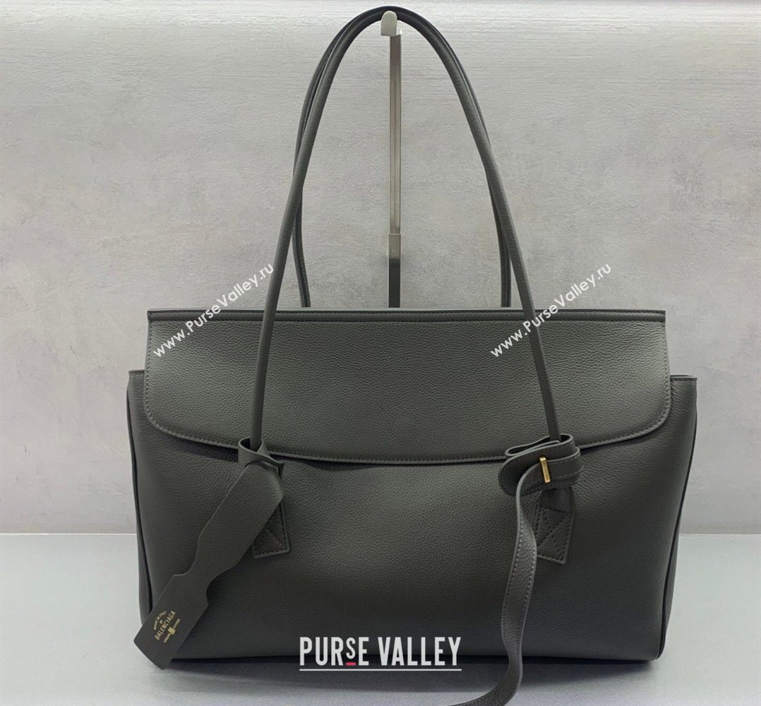 Balenciaga Carrie Carry All Bag in grey calfskin leather, aged-gold hardware 2026 (JM-260403040)