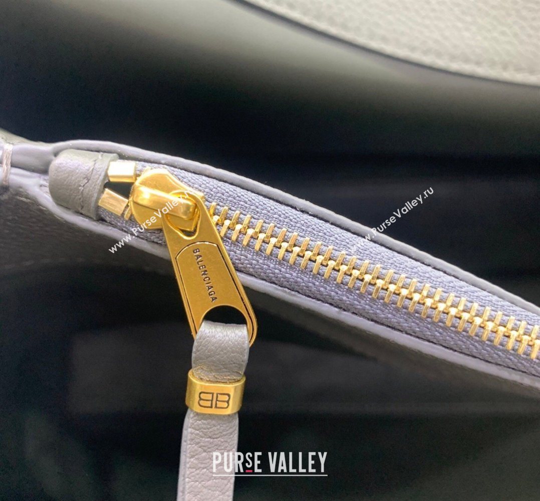 Balenciaga Carrie Carry All Bag in grey calfskin leather, aged-gold hardware 2026 (JM-260403040)