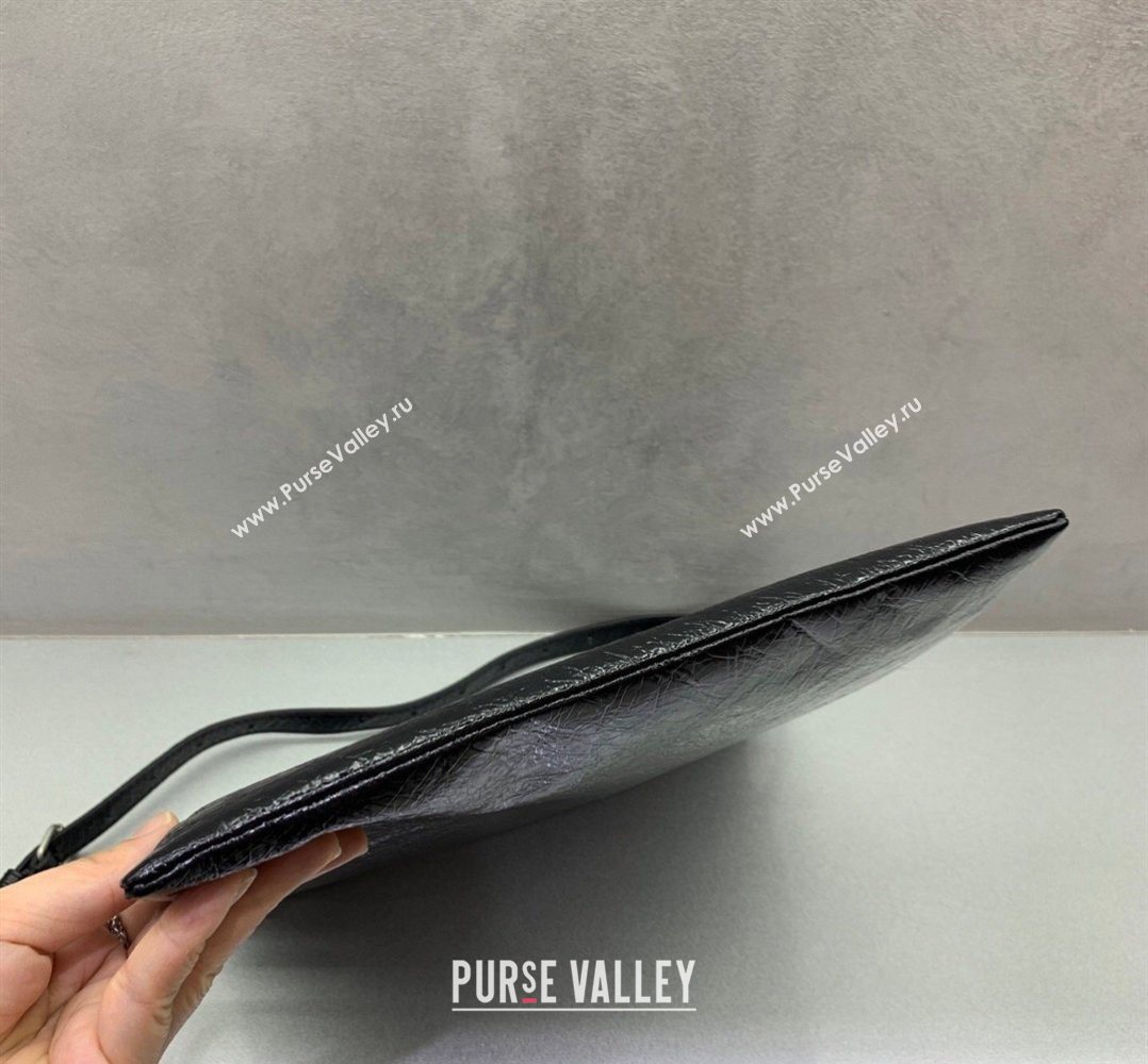 Balenciaga Shopper Medium Dust Bag Crossbody Pouch in Black Arena lambskin, aged-silver hardware 2026 (JM-260403004)