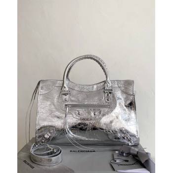 Balenciaga Le City Bag Medium in Arena lambskin Silver-Tone 2026 (BI-260403036)