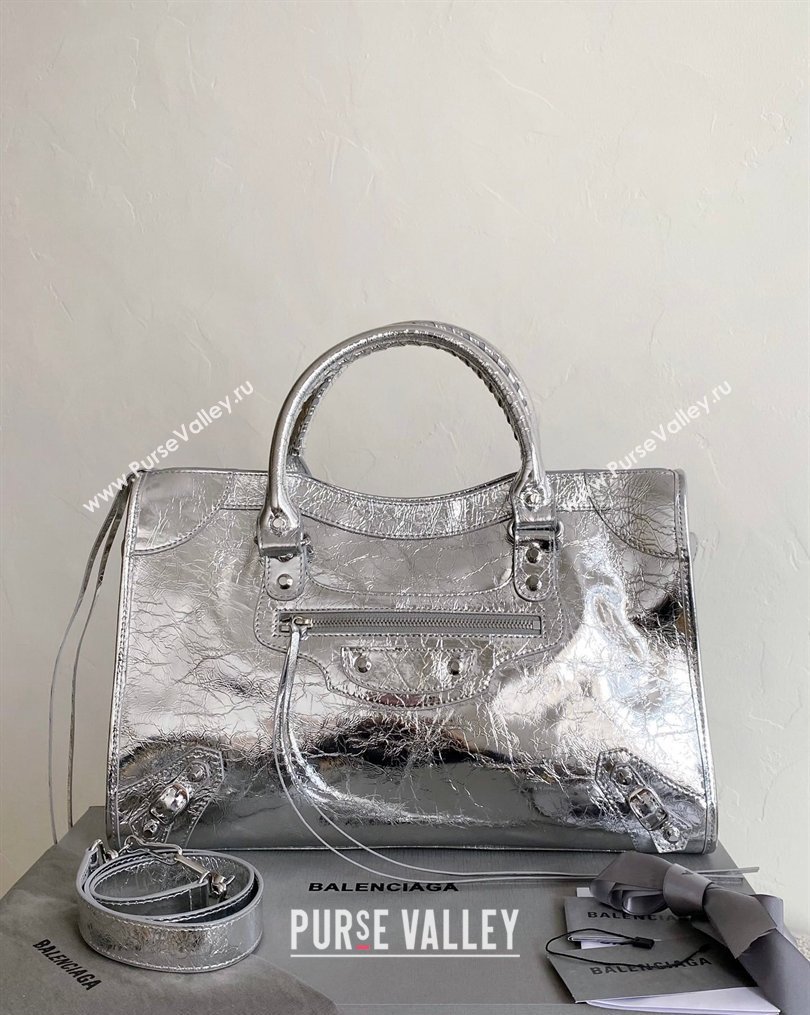 Balenciaga Le City Bag Medium in Arena lambskin Silver-Tone 2026 (BI-260403036)