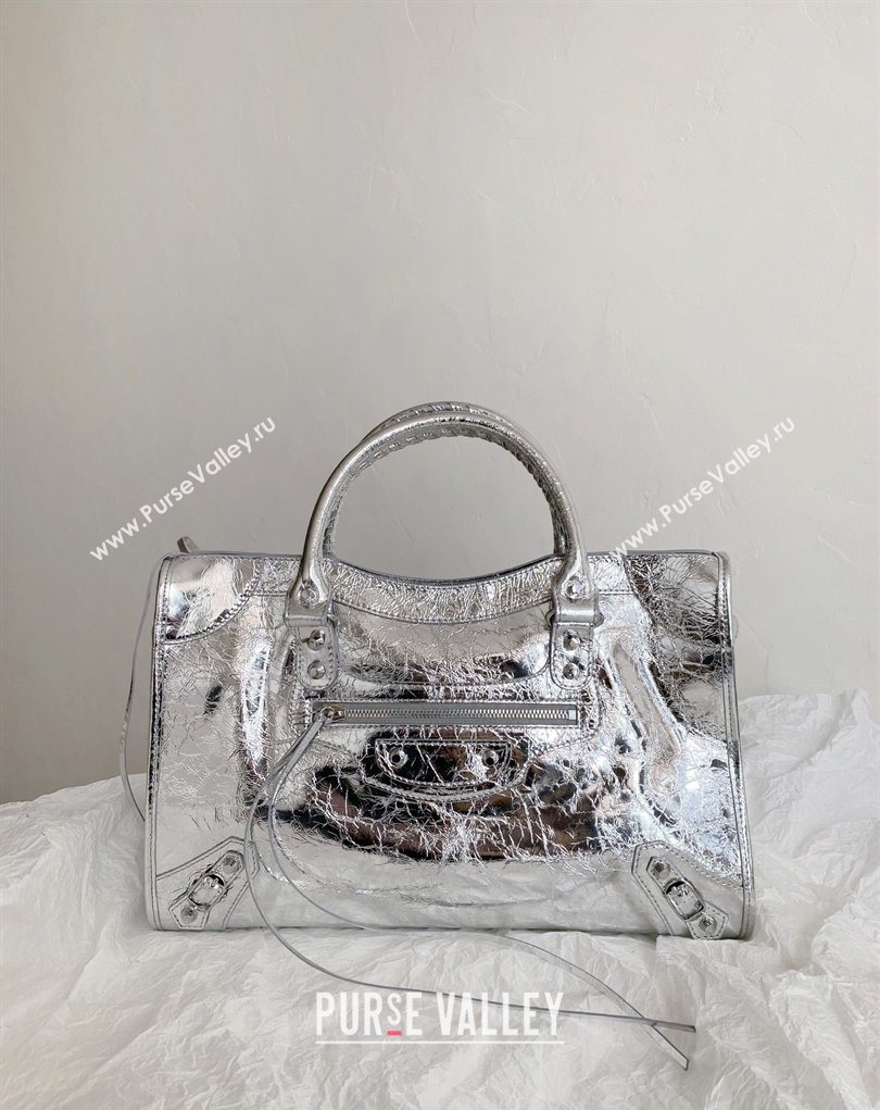 Balenciaga Le City Bag Medium in Arena lambskin Silver-Tone 2026 (BI-260403036)