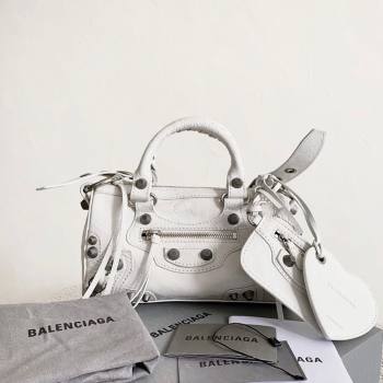 Balenciaga Le Cagole Mini Duffle Bag in white lambskin, aged-silver hardware 2026 (BI-260403037)