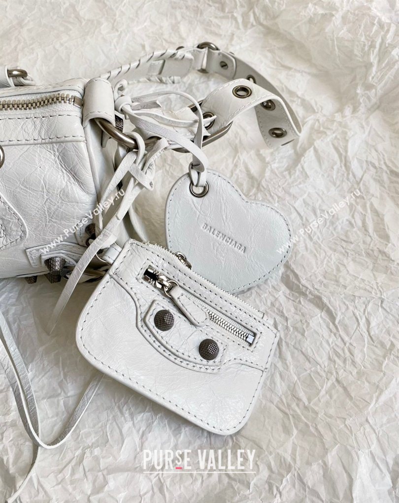 Balenciaga Le Cagole Mini Duffle Bag in white lambskin, aged-silver hardware 2026 (BI-260403037)