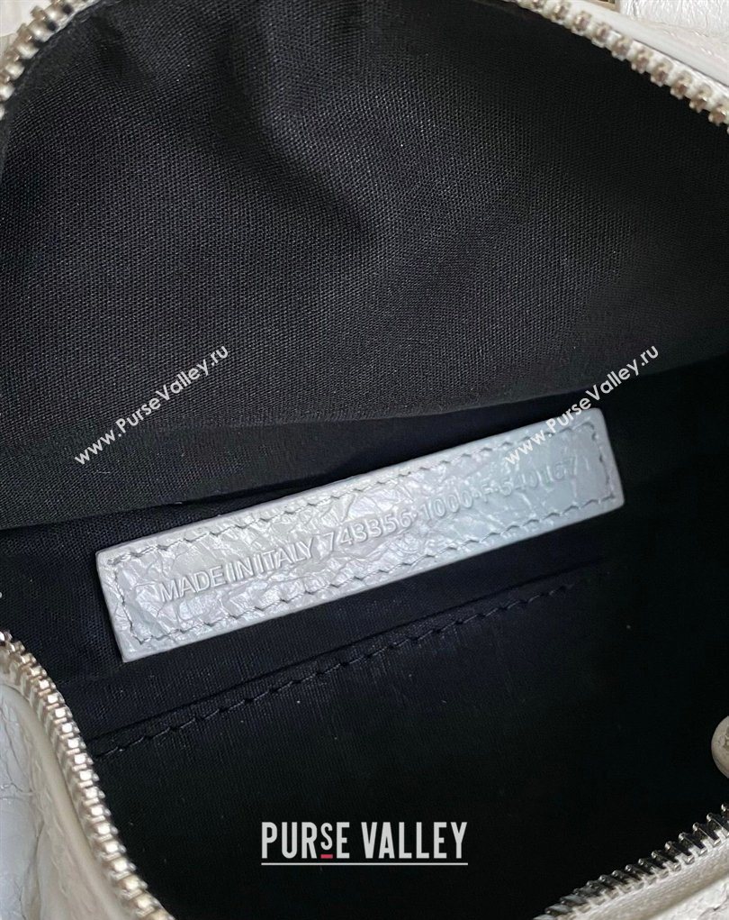 Balenciaga Le Cagole Mini Duffle Bag in white lambskin, aged-silver hardware 2026 (BI-260403037)