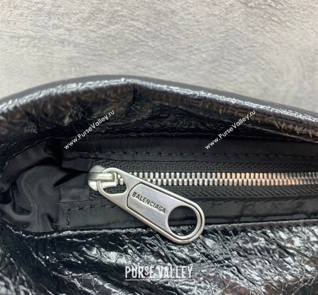 Balenciaga Shopper Medium Dust Bag Crossbody Pouch in Black Arena lambskin, aged-silver hardware 2026 (JM-260403004)