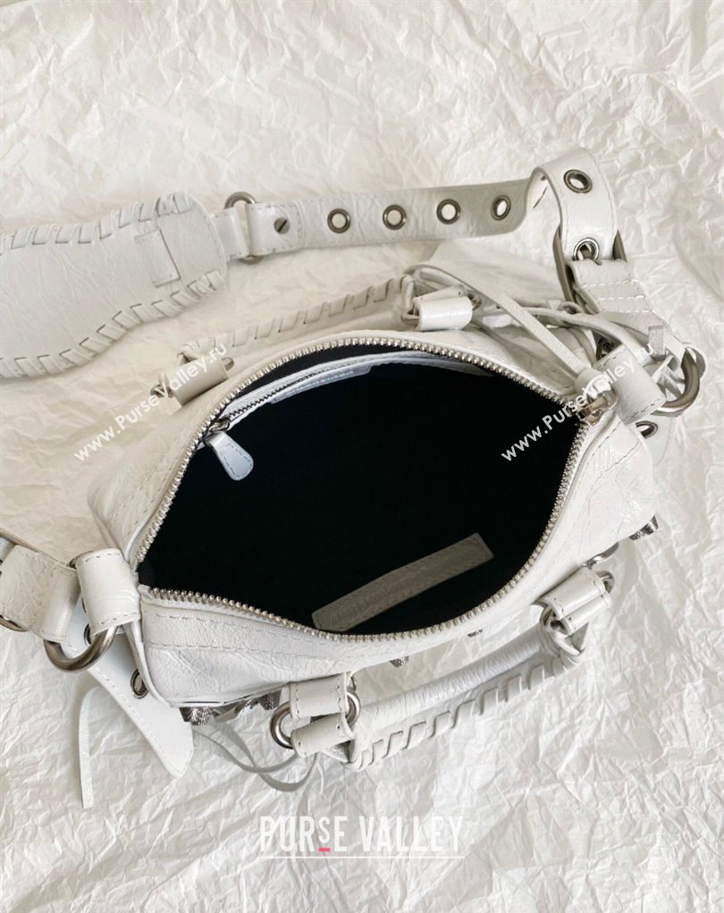 Balenciaga Le Cagole Mini Duffle Bag in white lambskin, aged-silver hardware 2026 (BI-260403037)