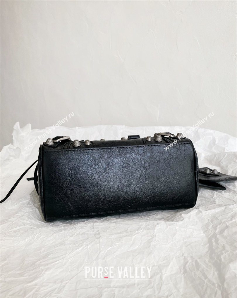 Balenciaga Le Cagole Mini Duffle Bag in black lambskin, aged-silver hardware 2026 (BI-260403038)