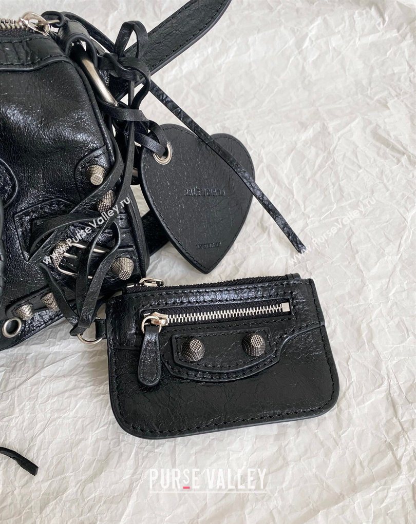 Balenciaga Le Cagole Mini Duffle Bag in black lambskin, aged-silver hardware 2026 (BI-260403038)