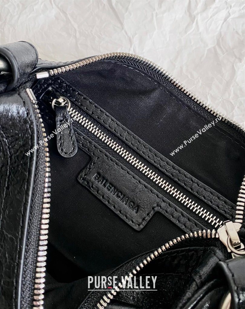 Balenciaga Le Cagole Mini Duffle Bag in black lambskin, aged-silver hardware 2026 (BI-260403038)