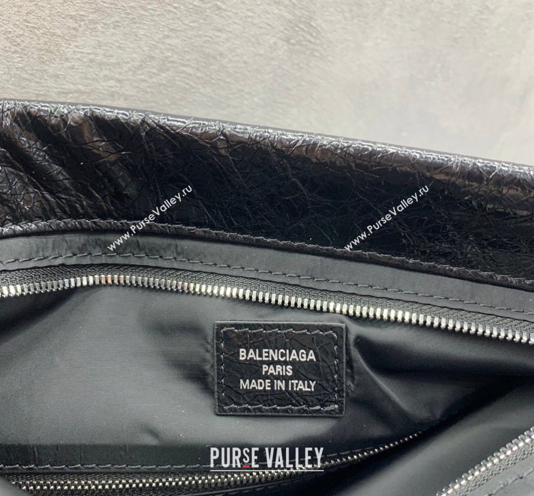 Balenciaga Shopper Medium Dust Bag Crossbody Pouch in Black Arena lambskin, aged-silver hardware 2026 (JM-260403004)