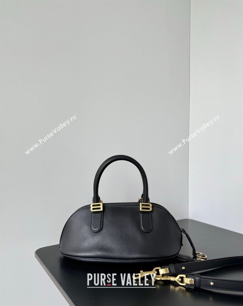 Balenciaga Bolero Bowling Bag Mini in Black Smooth calfskin leather, aged-gold hardware 2026 71245 (JM-260403005)