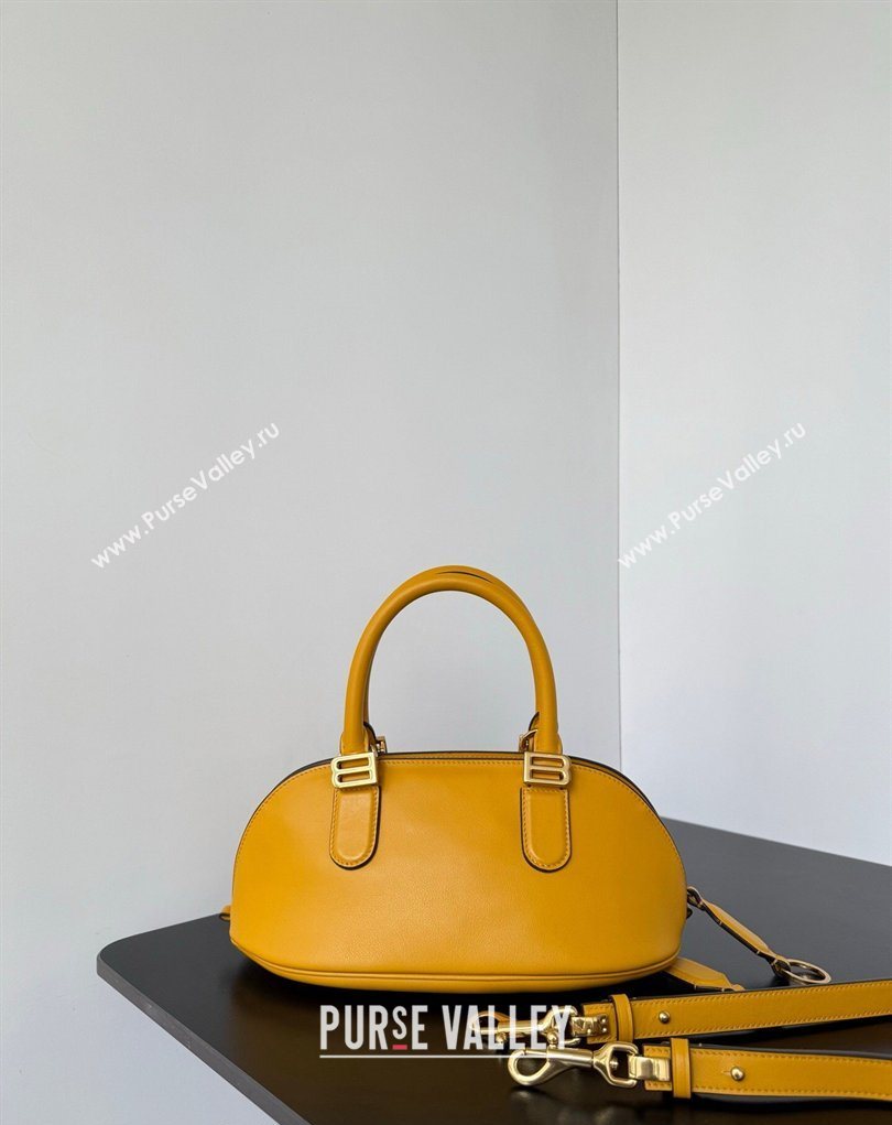 Balenciaga Bolero Bowling Bag Mini in Curry Yellow Smooth calfskin leather, aged-gold hardware 2026 71245 (JM-260403006)