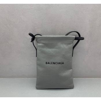 Balenciaga Mens Shopper Phone Holder Pouch in Grey Arena lambskin, aged-silver hardware 2026 (JM-260403001)