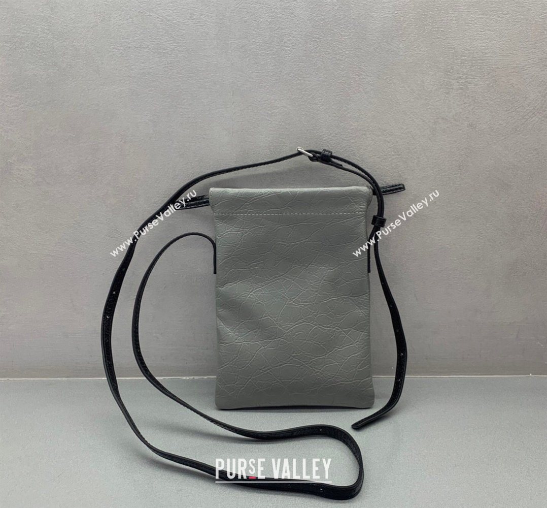 Balenciaga Mens Shopper Phone Holder Pouch in Grey Arena lambskin, aged-silver hardware 2026 (JM-260403001)