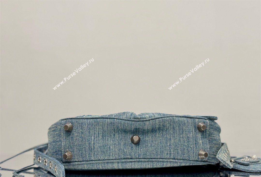 Balenciaga Le Cagole Shoulder Bag Small in blue washed and frayed denim, crystals hardware 2026 BL701 (JM-260403008)