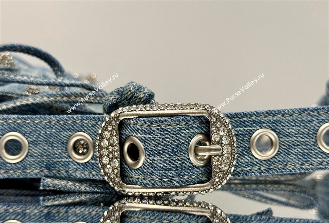 Balenciaga Le Cagole Shoulder Bag Small in blue washed and frayed denim, crystals hardware 2026 BL701 (JM-260403008)