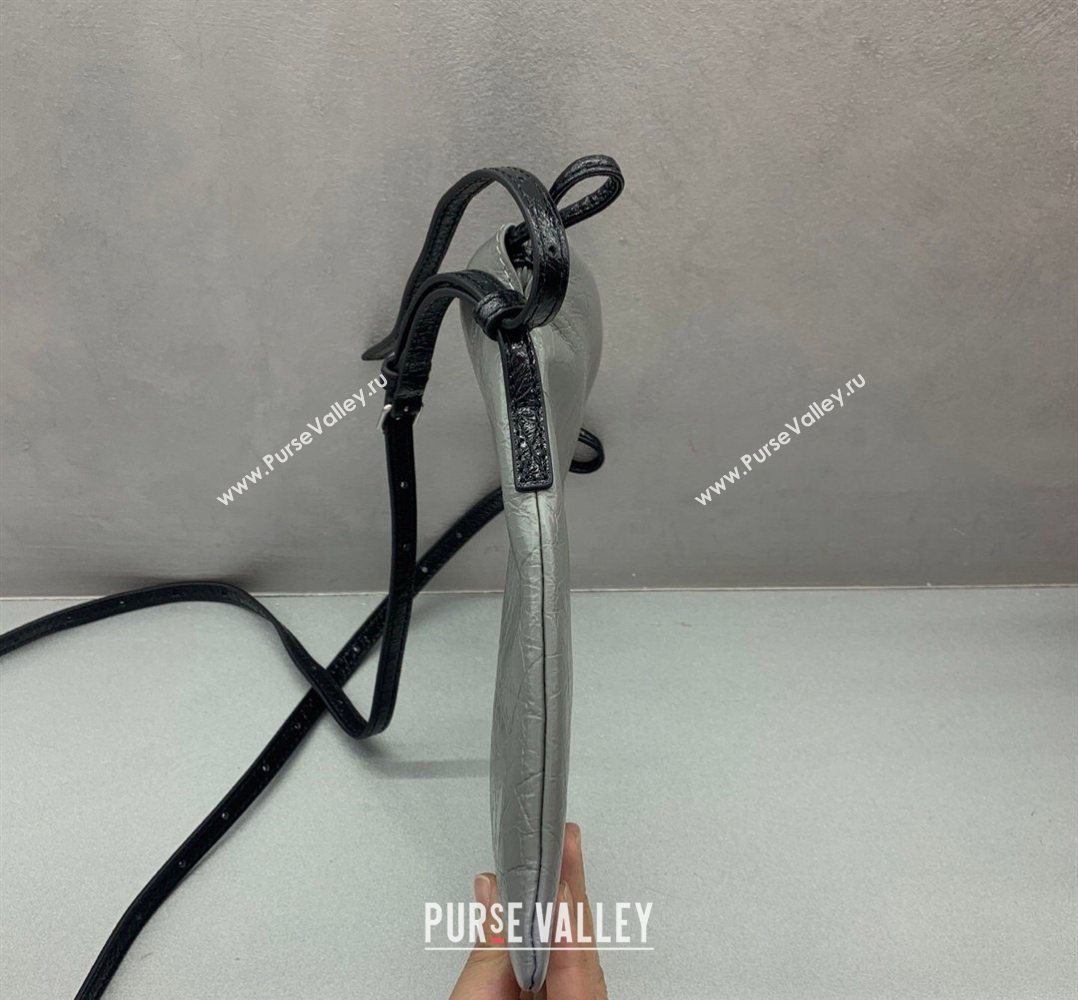 Balenciaga Mens Shopper Phone Holder Pouch in Grey Arena lambskin, aged-silver hardware 2026 (JM-260403001)