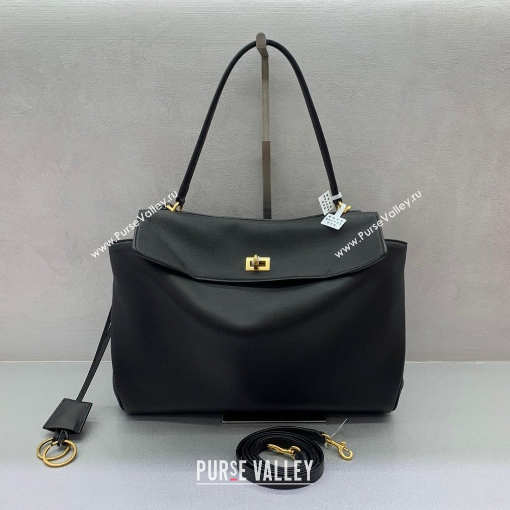 Balenciaga Rodeo Medium Handbag in black smooth calfskin, aged-gold hardware 2024 78972 (JM-240419052)