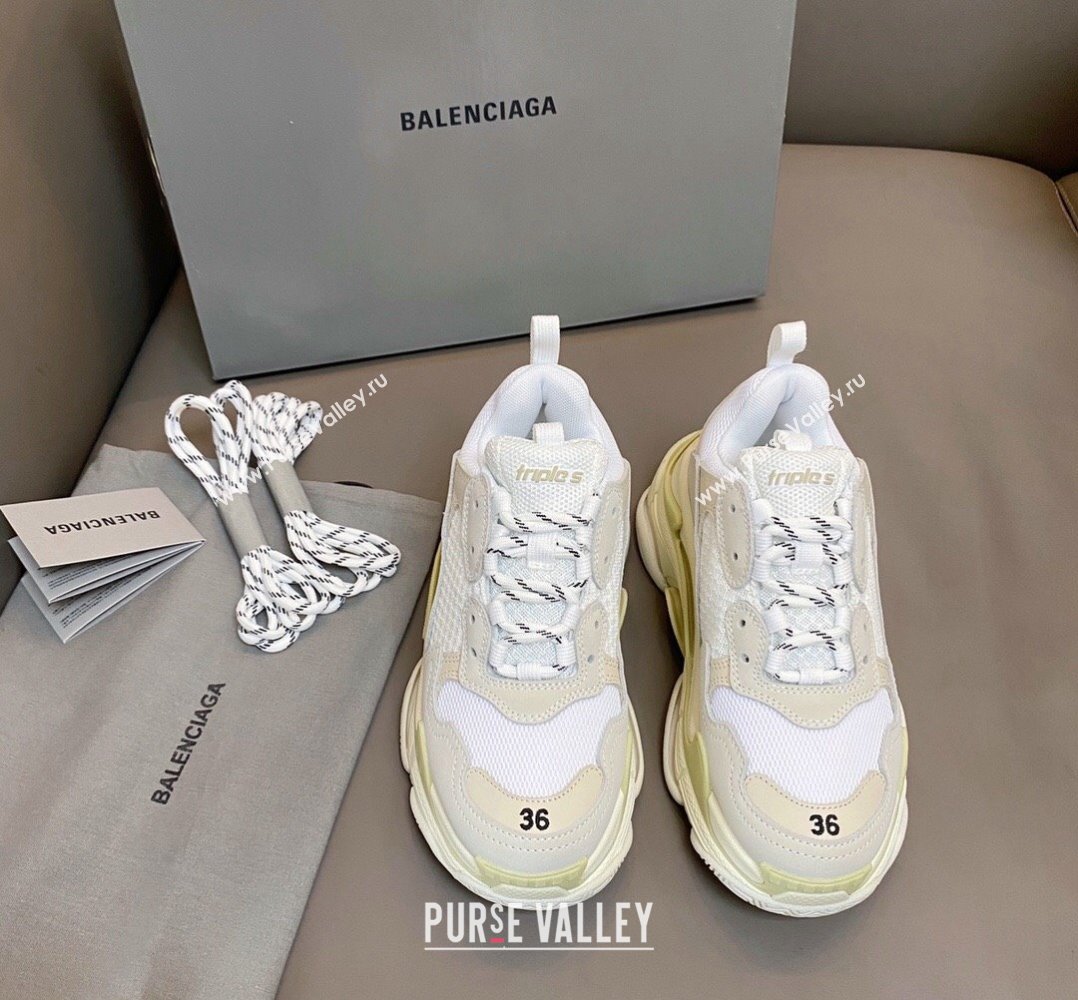 Balenciaga Triple S Trainers Sneakers in Leather and Mesh White 2 2024-21 (KL-240223079)