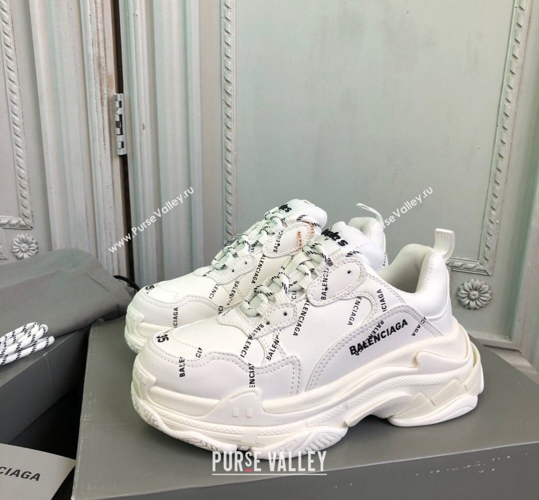 Balenciaga Triple S Trainers Sneakers in Calf Leather Signature/White 2024-20 (KL-240223081)