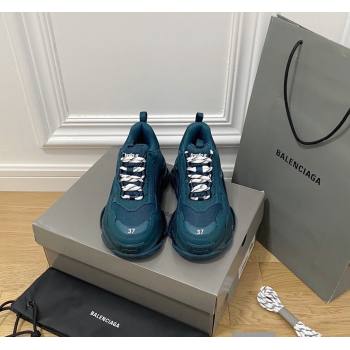 Balenciaga Triple S Clear Sole Trainers Sneakers in Leather and Mesh Dark Green 2024 (KL-240223008)