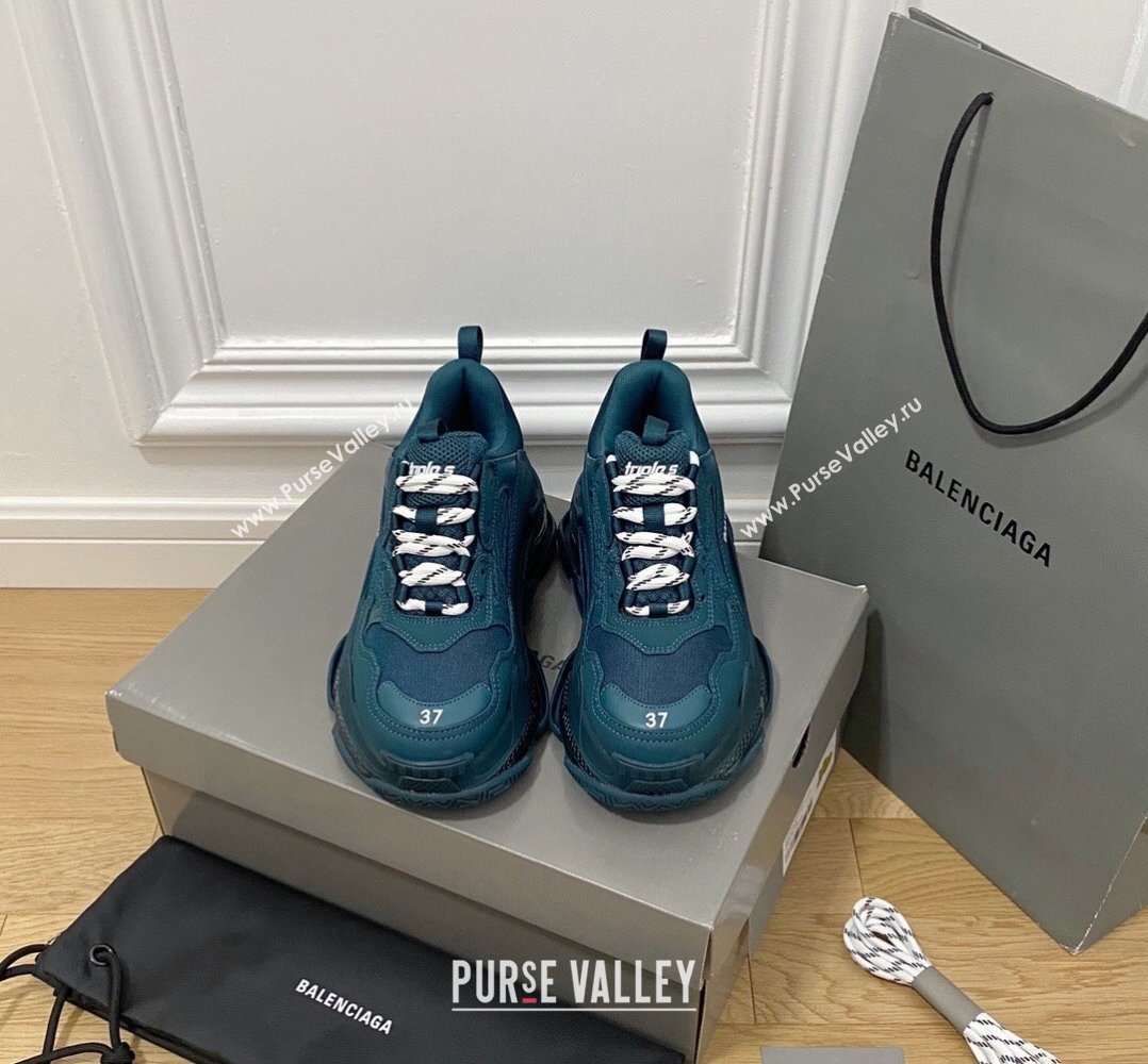 Balenciaga Triple S Clear Sole Trainers Sneakers in Leather and Mesh Dark Green 2024 (KL-240223008)