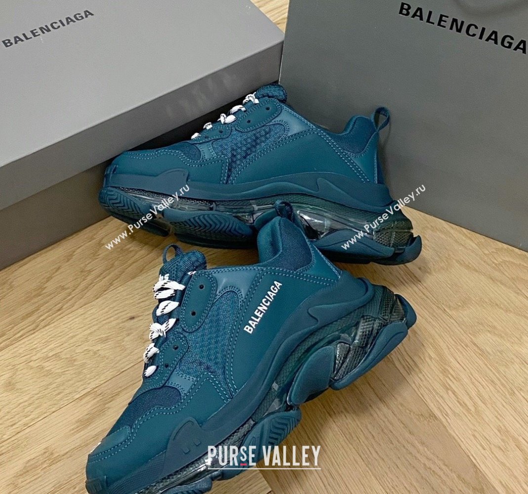 Balenciaga Triple S Clear Sole Trainers Sneakers in Leather and Mesh Dark Green 2024 (KL-240223008)