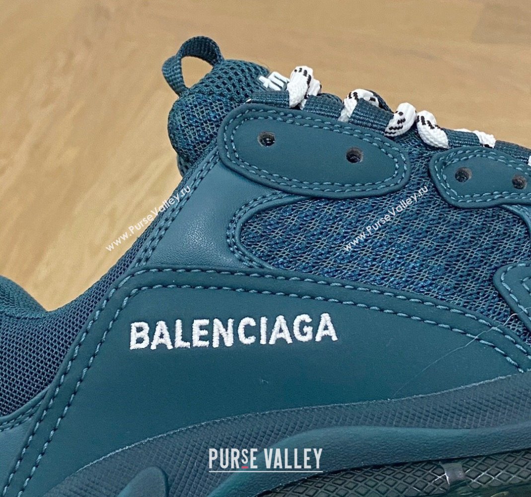 Balenciaga Triple S Clear Sole Trainers Sneakers in Leather and Mesh Dark Green 2024 (KL-240223008)