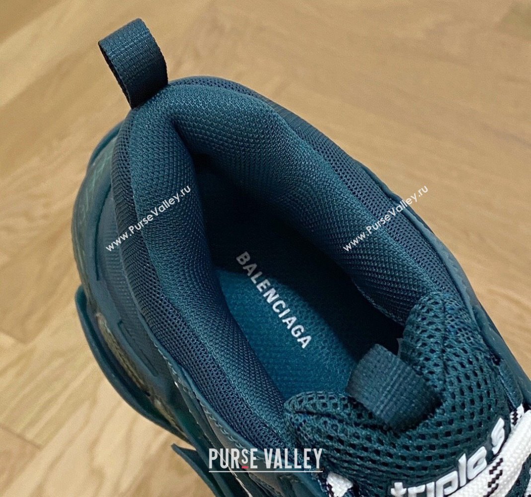 Balenciaga Triple S Clear Sole Trainers Sneakers in Leather and Mesh Dark Green 2024 (KL-240223008)