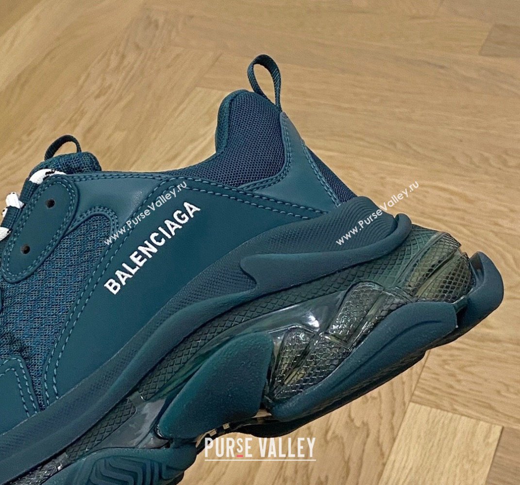 Balenciaga Triple S Clear Sole Trainers Sneakers in Leather and Mesh Dark Green 2024 (KL-240223008)