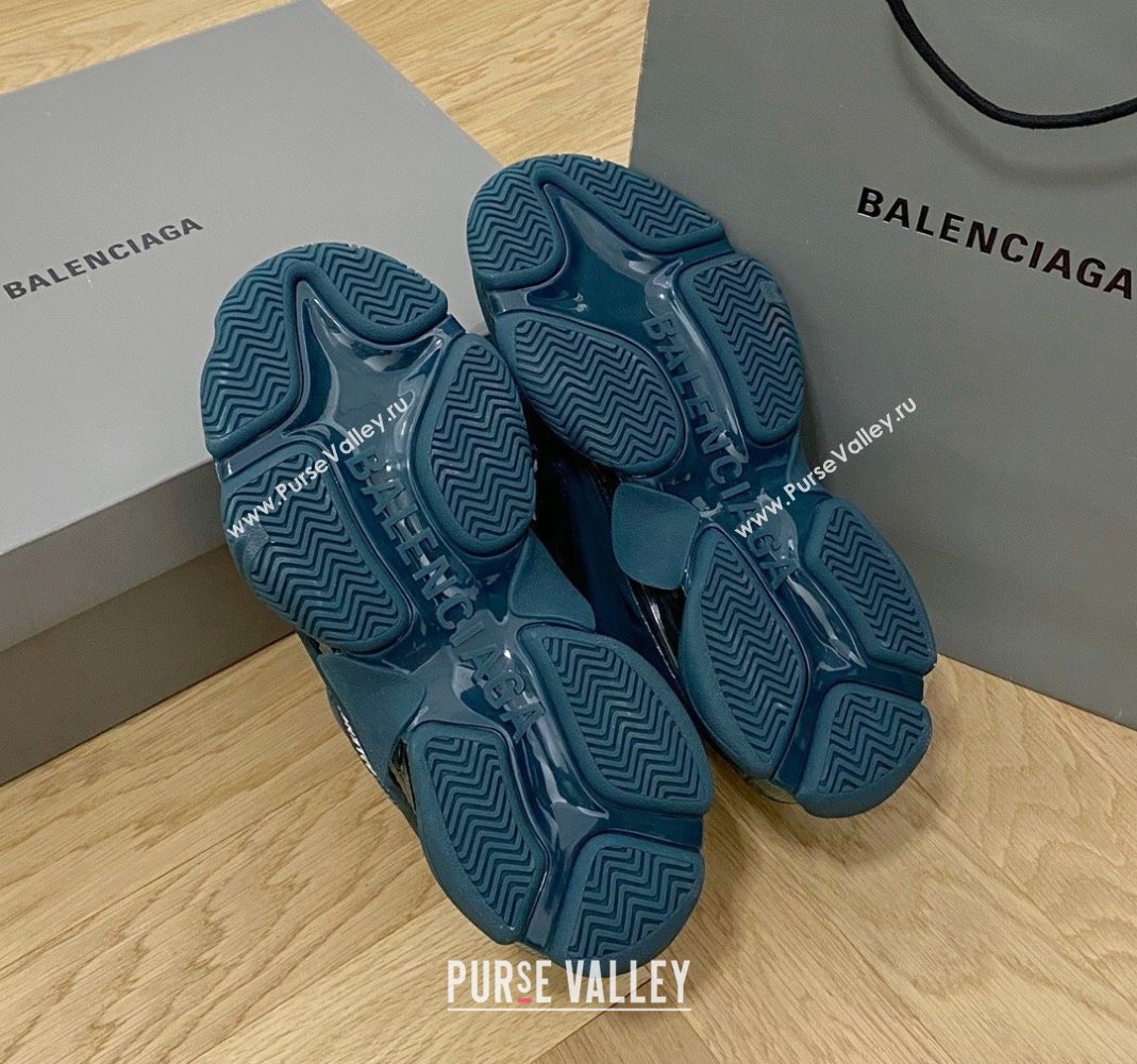 Balenciaga Triple S Clear Sole Trainers Sneakers in Leather and Mesh Dark Green 2024 (KL-240223008)