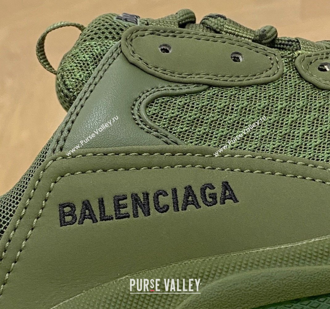 Balenciaga Triple S Clear Sole Trainers Sneakers in Leather and Mesh Army Green 2024 (KL-240223010)