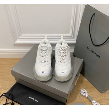 Balenciaga Triple S Clear Sole Trainers Sneakers in Leather and Mesh White /Silver 2024 (KL-240223012)