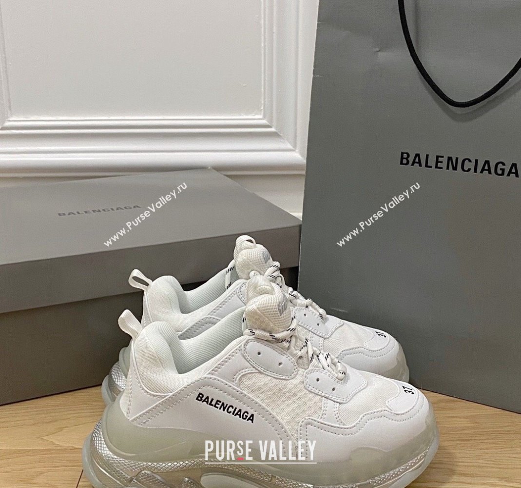 Balenciaga Triple S Clear Sole Trainers Sneakers in Leather and Mesh White /Silver 2024 (KL-240223012)