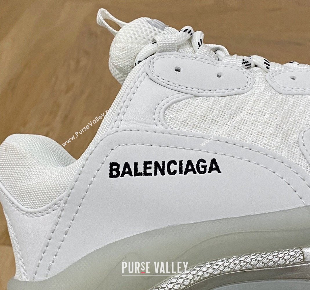 Balenciaga Triple S Clear Sole Trainers Sneakers in Leather and Mesh White /Silver 2024 (KL-240223012)