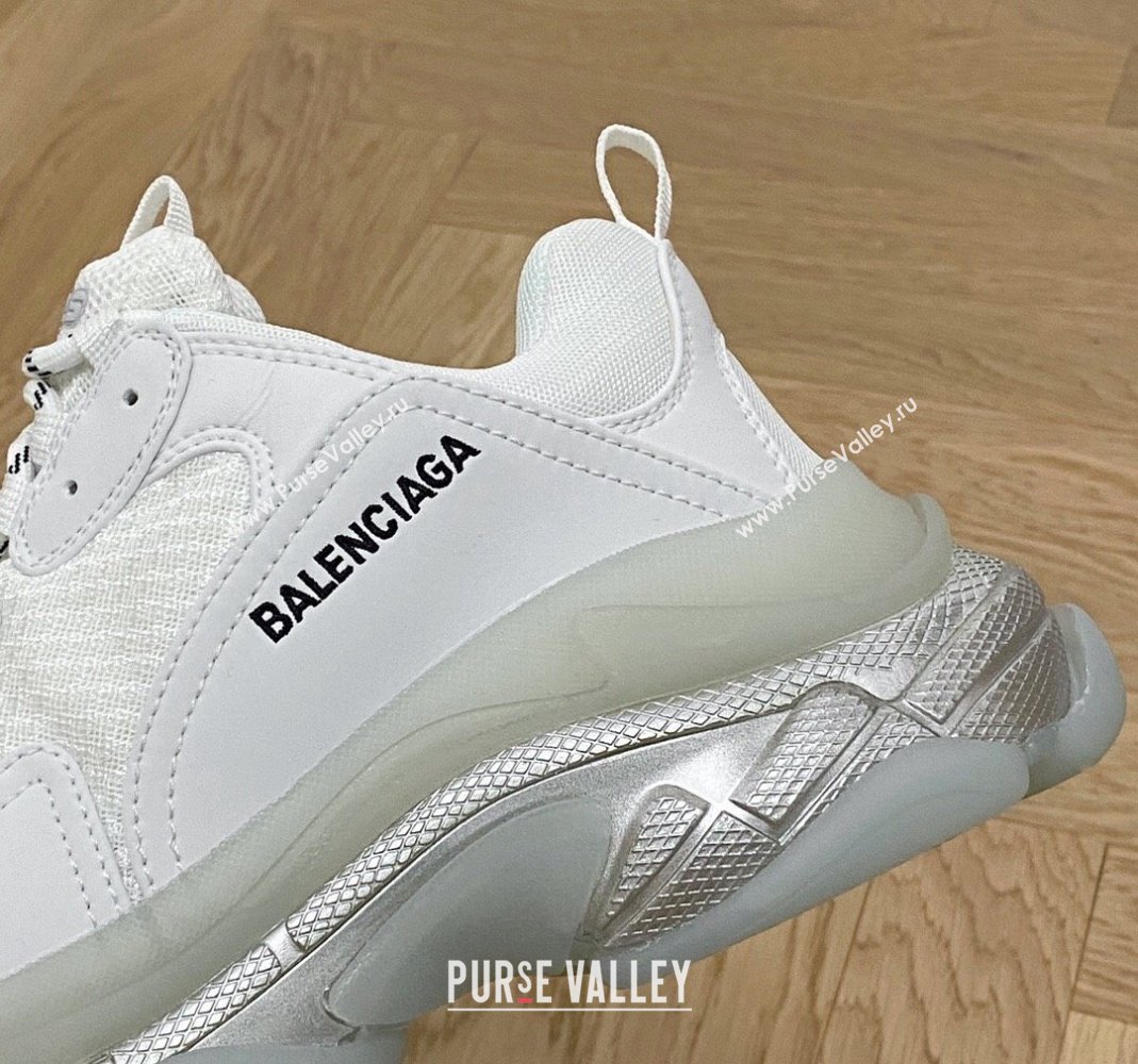 Balenciaga Triple S Clear Sole Trainers Sneakers in Leather and Mesh White /Silver 2024 (KL-240223012)