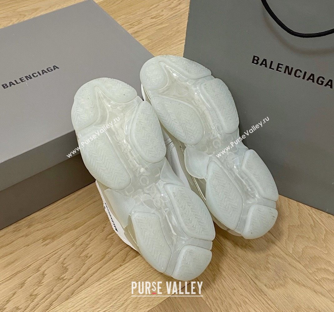 Balenciaga Triple S Clear Sole Trainers Sneakers in Leather and Mesh White /Silver 2024 (KL-240223012)