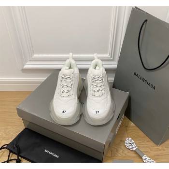 Balenciaga Triple S Clear Sole Trainers Sneakers in Leather and Mesh All White 2024 (KL-240223013)