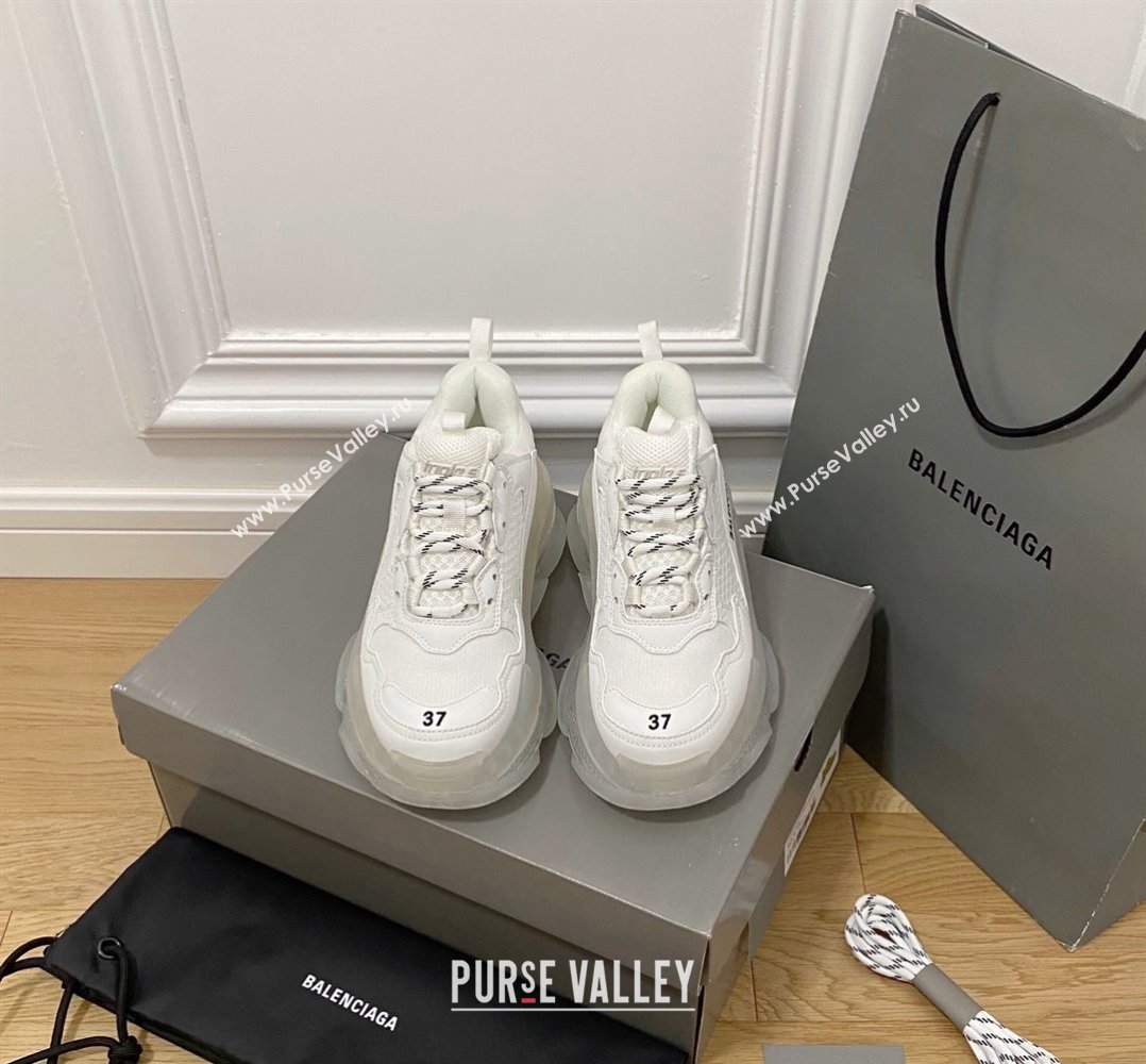 Balenciaga Triple S Clear Sole Trainers Sneakers in Leather and Mesh All White 2024 (KL-240223013)