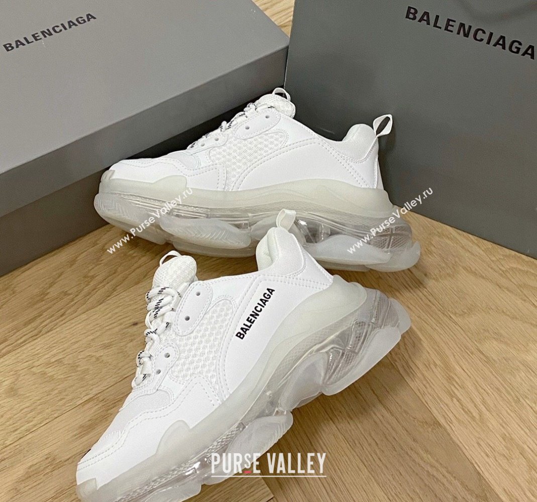 Balenciaga Triple S Clear Sole Trainers Sneakers in Leather and Mesh All White 2024 (KL-240223013)