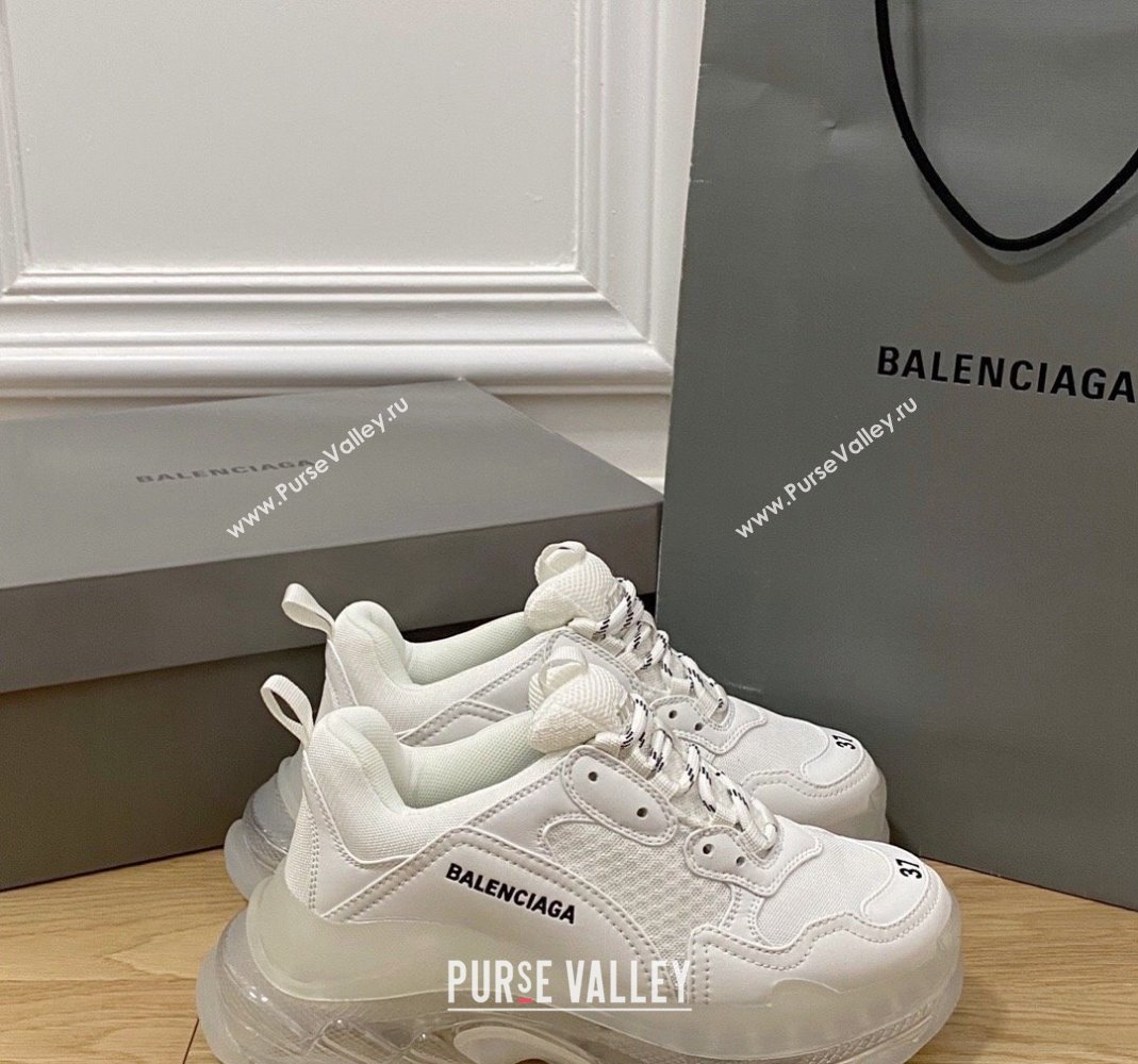 Balenciaga Triple S Clear Sole Trainers Sneakers in Leather and Mesh All White 2024 (KL-240223013)