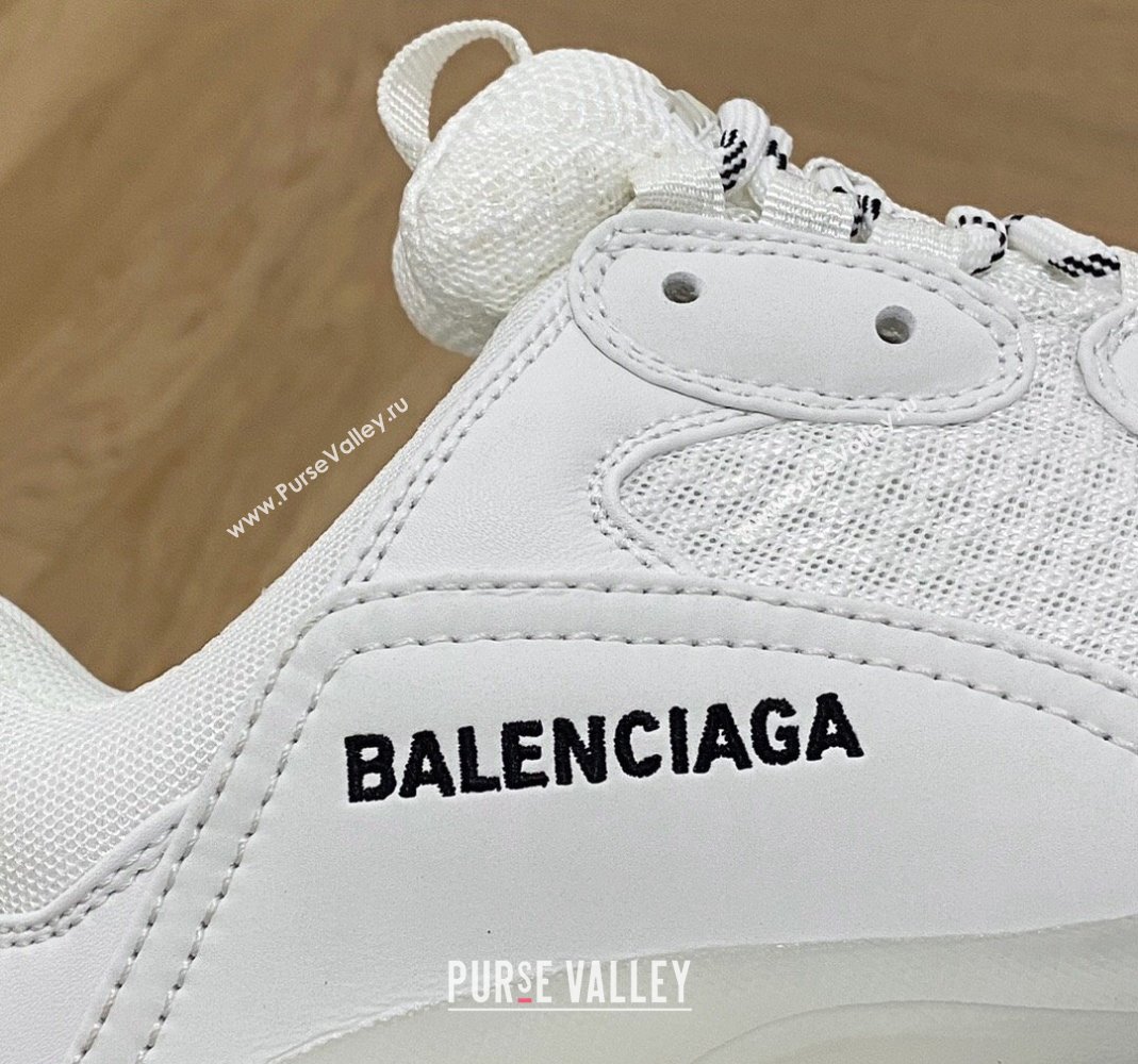 Balenciaga Triple S Clear Sole Trainers Sneakers in Leather and Mesh All White 2024 (KL-240223013)