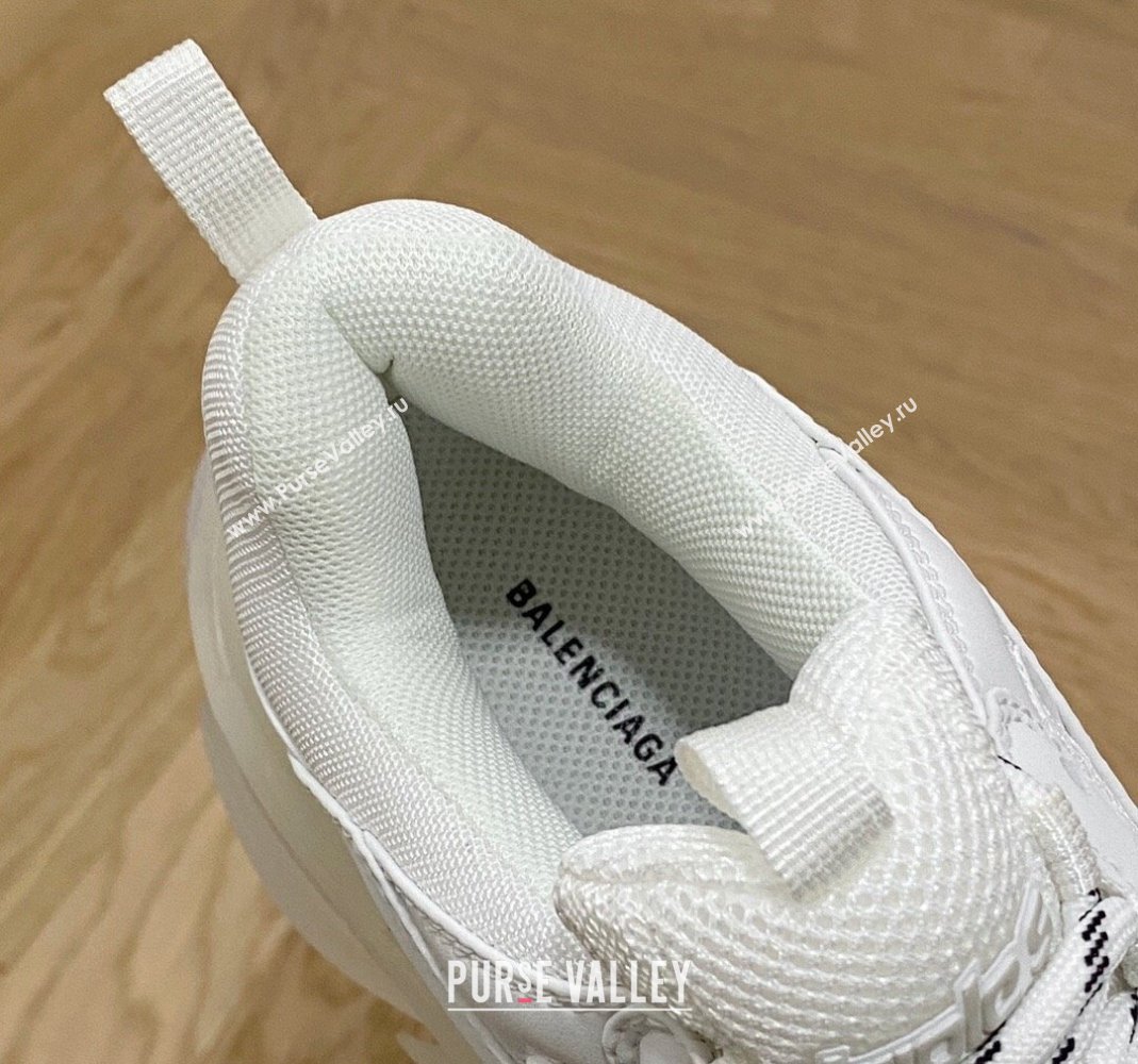 Balenciaga Triple S Clear Sole Trainers Sneakers in Leather and Mesh All White 2024 (KL-240223013)