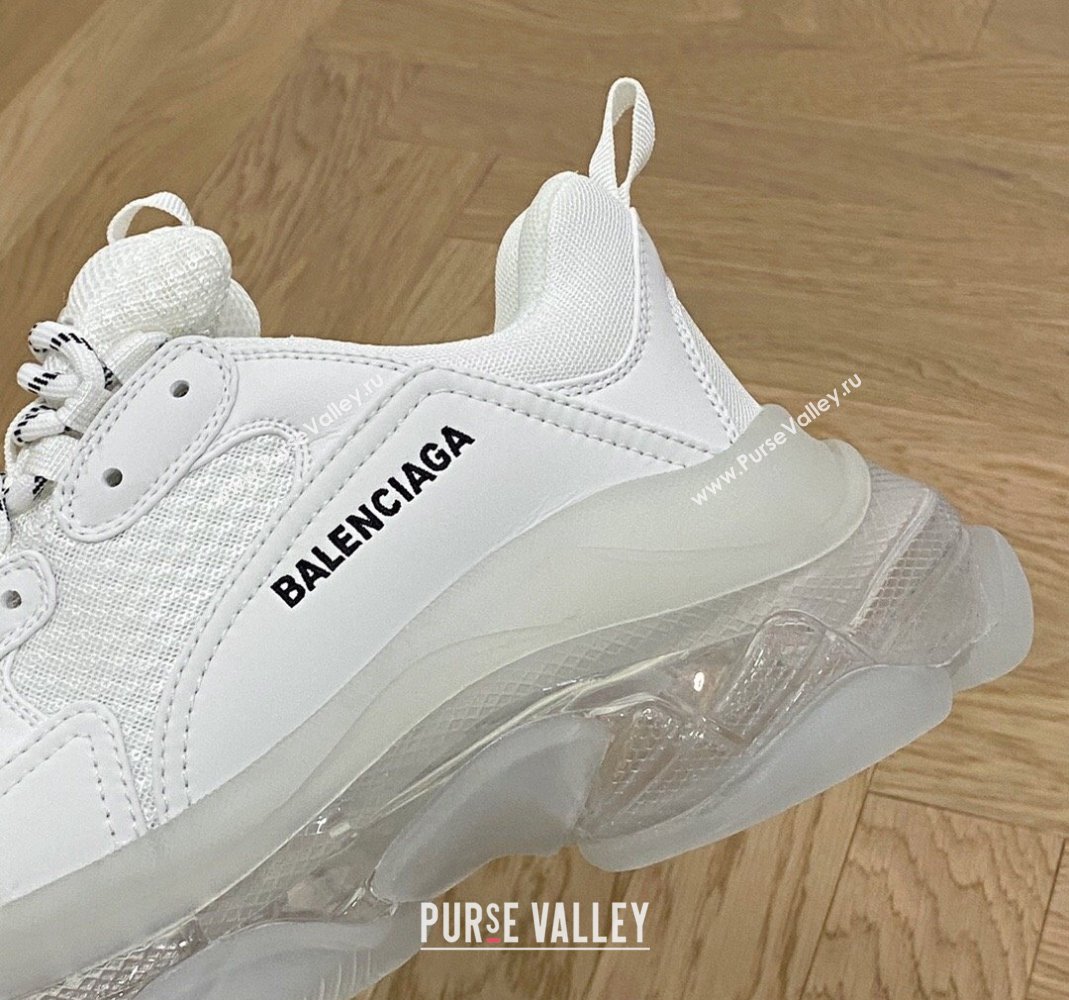 Balenciaga Triple S Clear Sole Trainers Sneakers in Leather and Mesh All White 2024 (KL-240223013)