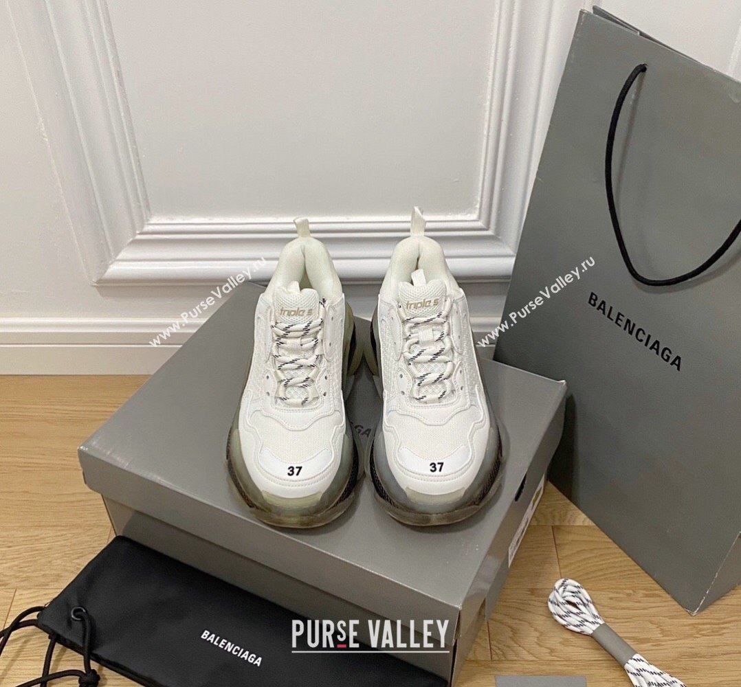 Balenciaga Triple S Clear Sole Trainers Sneakers in Leather and Mesh White/Black 2024 (KL-240223014)