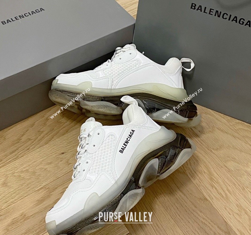 Balenciaga Triple S Clear Sole Trainers Sneakers in Leather and Mesh White/Black 2024 (KL-240223014)