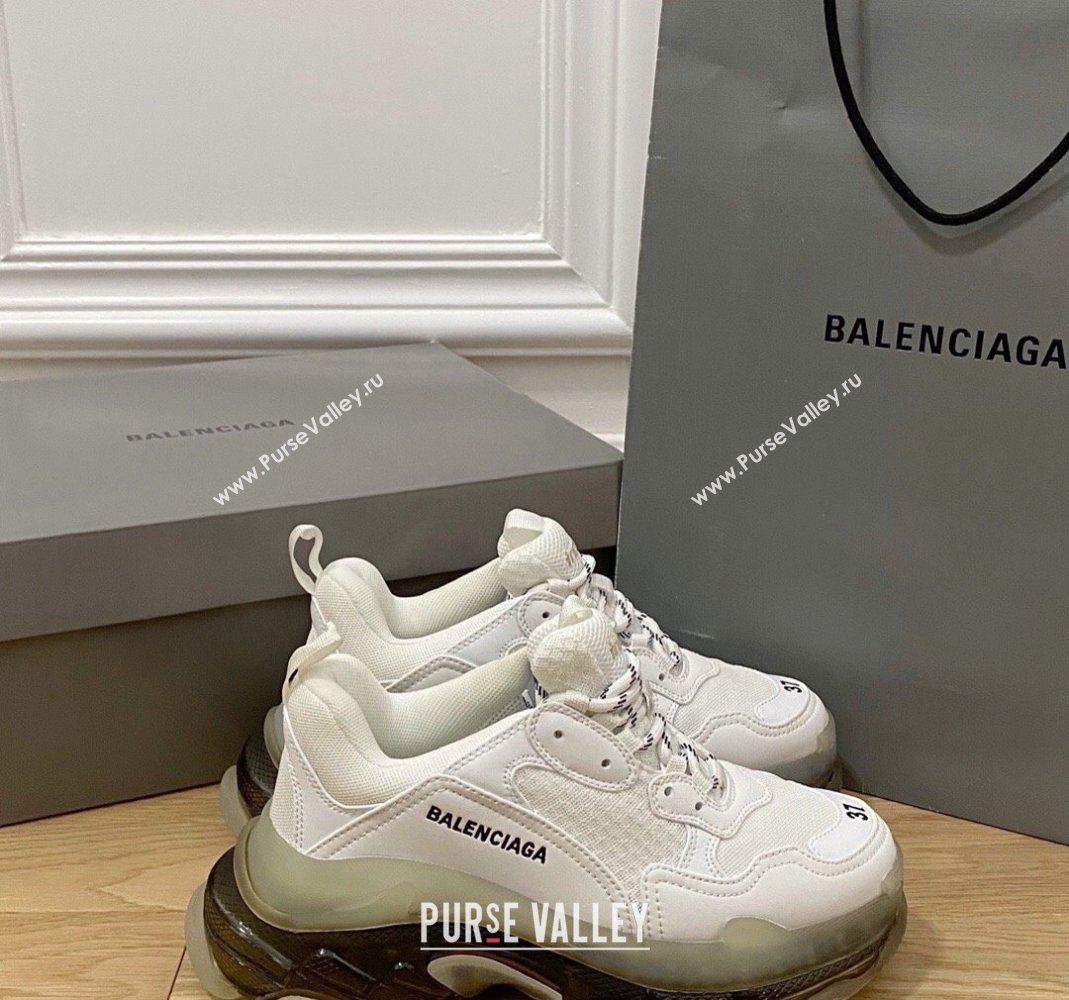 Balenciaga Triple S Clear Sole Trainers Sneakers in Leather and Mesh White/Black 2024 (KL-240223014)